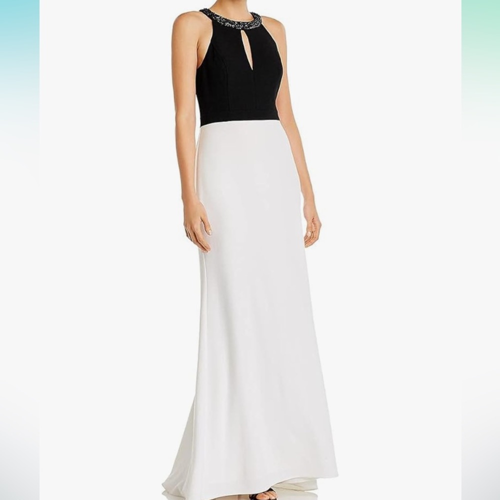 Aidan Mattox Black Ivory Embellished Formal‎ Halter Neck Gown NWT Size 14